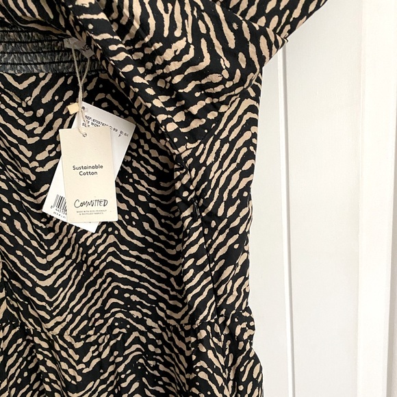 ♦️SOLD♦️ Mango Puff Sleeve Midi Dress Abstract Animal Print Black & Tan Size 10 - Picture 10 of 13
